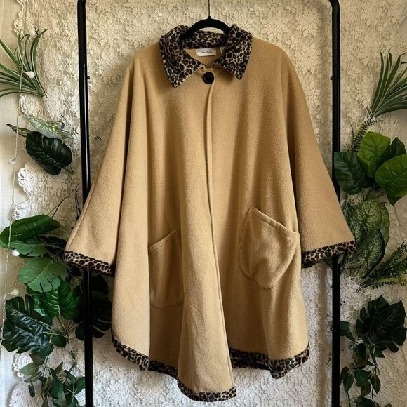 Vintage LaModa Leopard Trim Cape Jacket - Picture 1 of 8
